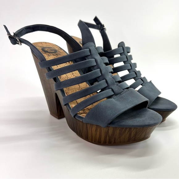 G by Guess Seany Platform Strappy Sandals Washed Denim 10 - Picture 7 of 16
